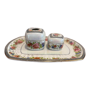 Vintage Parrot & Co Porcelain 3 Pc Dresser Set