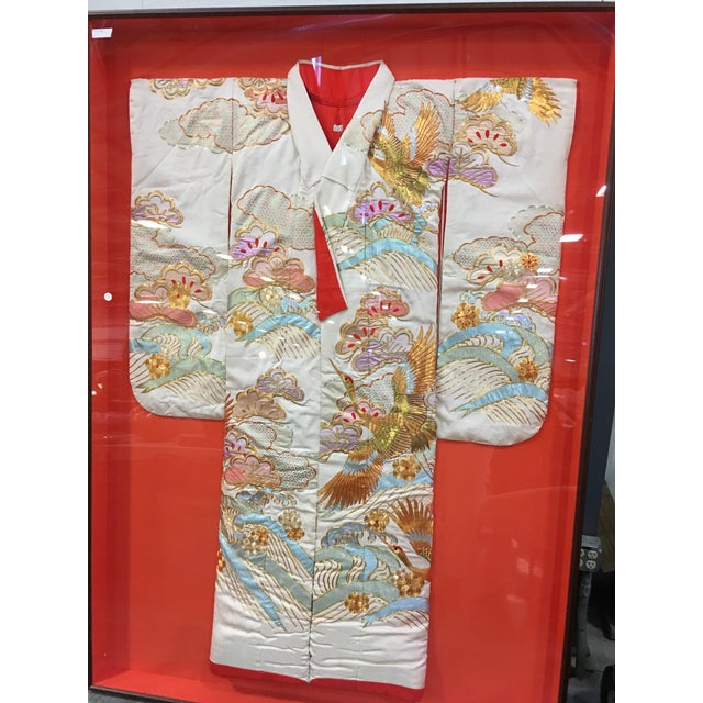 Japanese Ceremonial Kimono Framed in a Lucite Box W/ Silk Embroidered