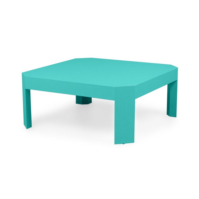 Cantered Style Linen-Raffia Wrapped Coffee Table in Navajo White For Sale In New York - Image 6 of 8