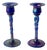 Aurene Blue Glass Candlesticks by Carder, Set of 2 For Sale