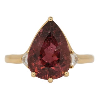 3.7Ct Rubellite Tourmaline Ring With Earth Mined Diamond Accents: Solid 14k Gold, Size 6.75 For Sale