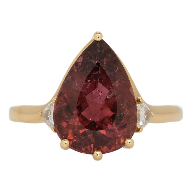 3.7Ct Rubellite Tourmaline Ring With Earth Mined Diamond Accents: Solid 14k Gold, Size 6.75 For Sale