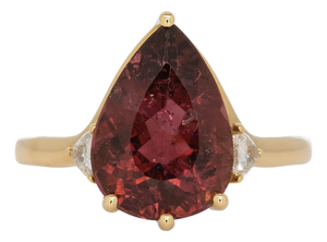 3.7Ct Rubellite Tourmaline Ring With Earth Mined Diamond Accents: Solid 14k Gold, Size 6.75