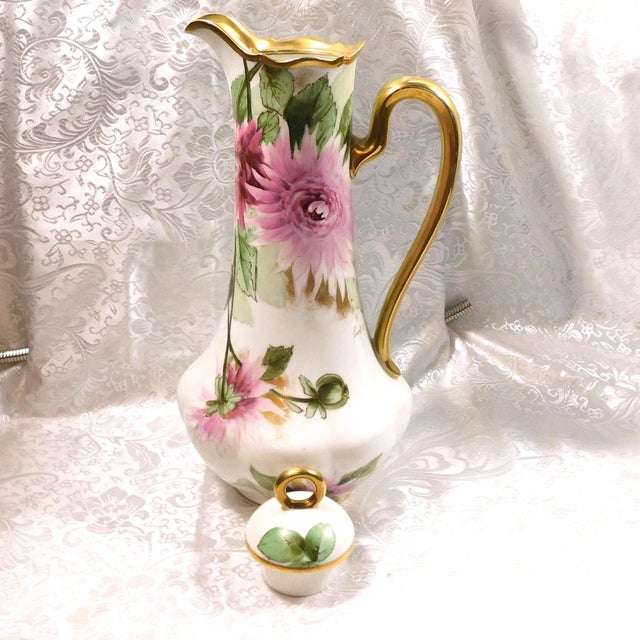 Contemporary 1910s Turn Vienna Hand Painted, Signed and Numbered Floral Chcoolate Pot With Lid For Sale - Image 3 of 13
