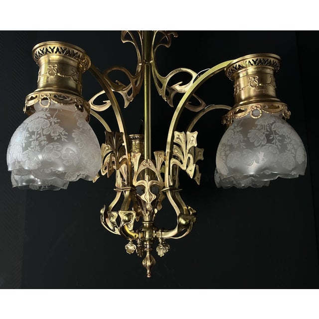 Antique Art Nouveau Chandelier in Brass and Bronze, 1890s For Sale - Image 10 of 13