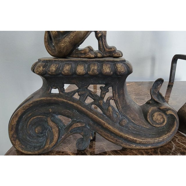 Italian Die-Cast Brass Andiron Set in Antique Brass Finish - a Pair For Sale - Image 4 of 7