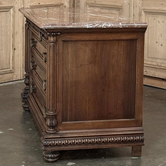 19th Century French Henry II Neoclassical Walnut Commode With Rouge Marble For Sale - Image 13 of 18