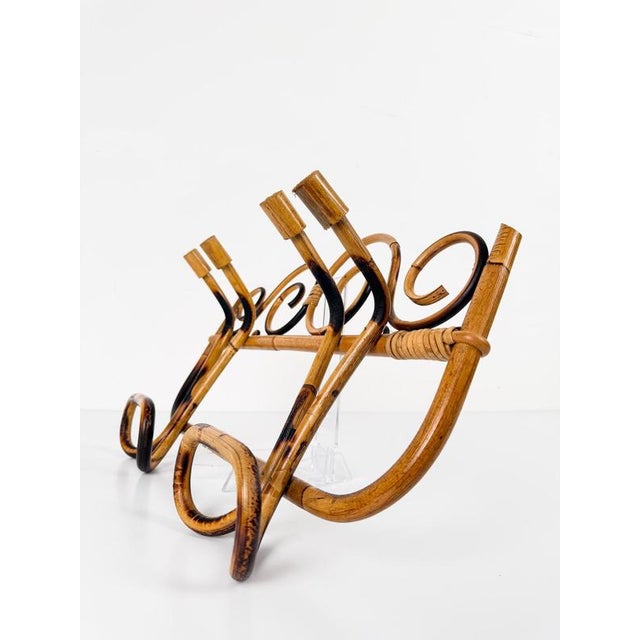 Wood Italian Riviera Mid-20th Century Modern Cane, Rattan & Bamboo Wall Coat Rack, 1960s For Sale - Image 7 of 13