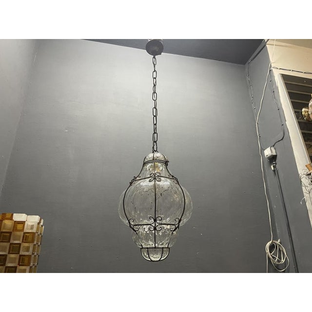 Glass Wrought Iron Murano Glass Light Pendant, 1960s For Sale - Image 7 of 9