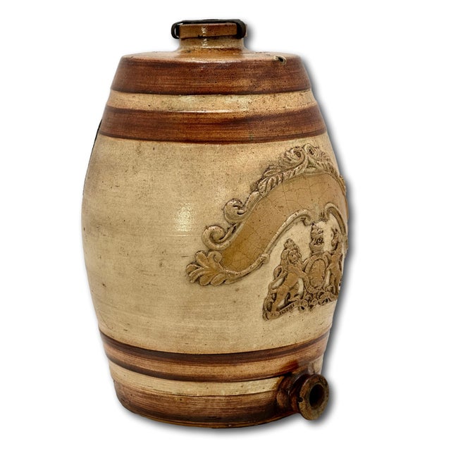 Antique Stephen Greens Lambeth Salt Glaze Stoneware 2 Gallon English Pub Brandy Dispenser Cask - Circa 1840s For Sale - Image 4 of 18