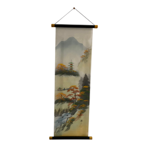 Chinese Hand Painted Landscape on Silk Scroll Circa 1970