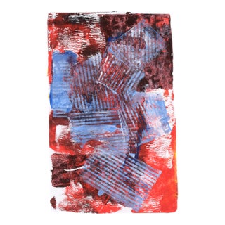 Blue Striped Abstract Expressionist Composition in Acrylic on Paper by Ricardo De Silva For Sale
