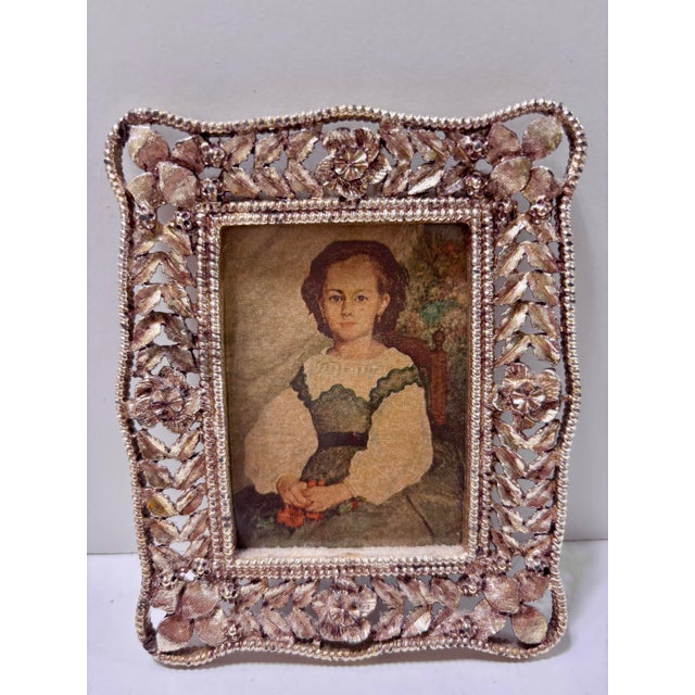 Mid Century Petite Silver Plate Ornate Filigree Picture Frames, Set of 2 For Sale - Image 4 of 12