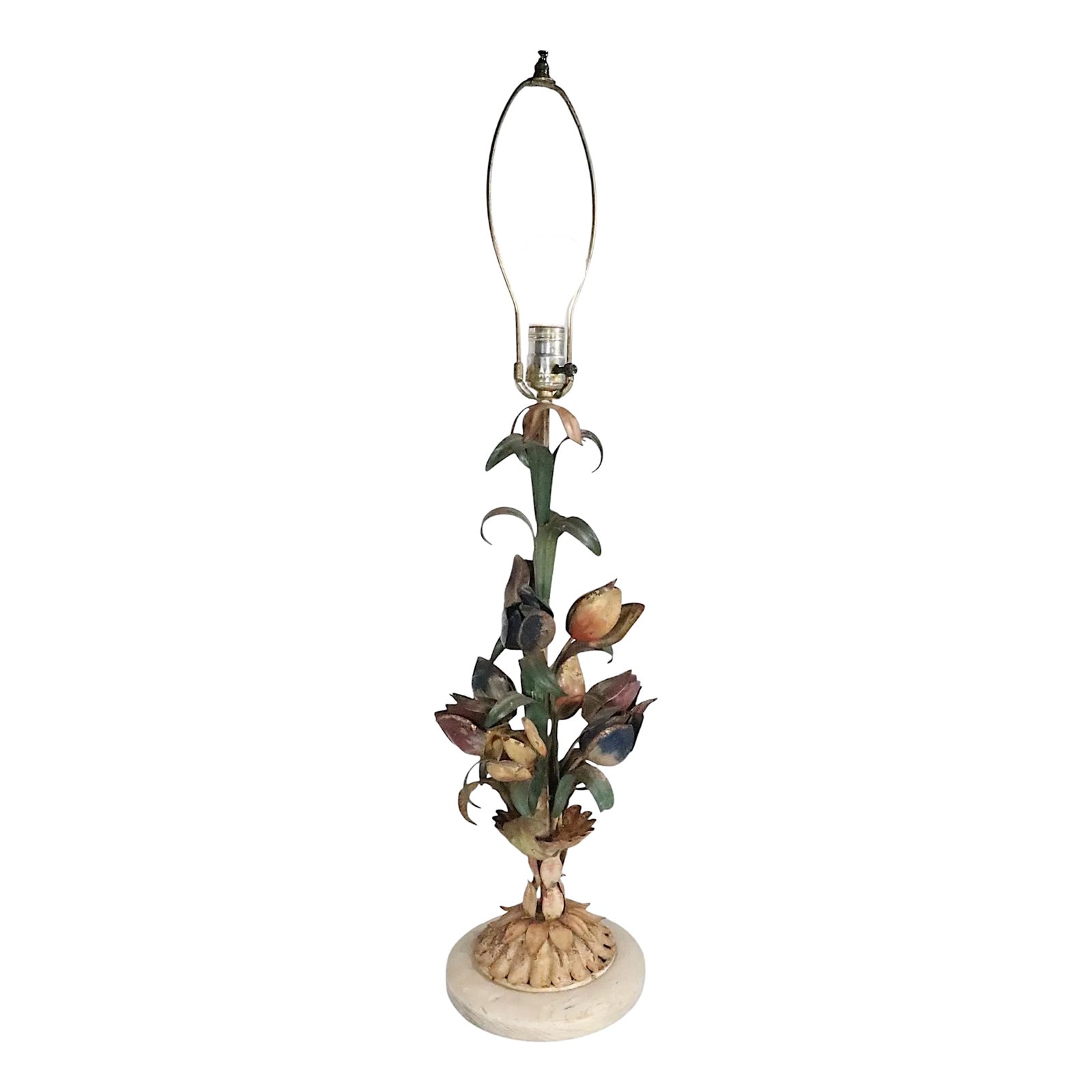 Decorative Italian Metal Flowers Tole Painted Table Lamp C
