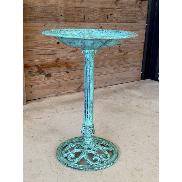 Vintage Cast Iron Garden Tazza or Pedestal Centerpiece With Verdigris Finish For Sale - Image 4 of 12