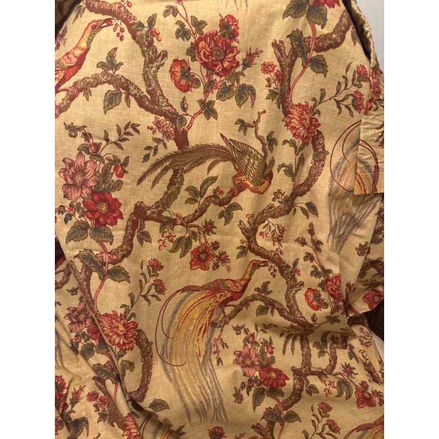 Beautiful custom Waverly “Olana” floral bird drapery panels in a richly layered English country palette featuring...