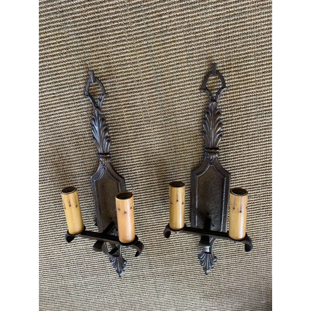 1910s Cast Bronze Wall Sconces - a Pair For Sale - Image 10 of 11