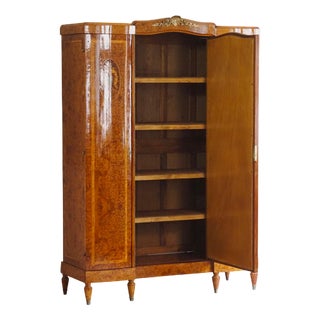 French Wardrobe in Burl Wood with Inlays and Large Mirror, 1880-1900 For Sale