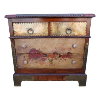 1930s Monterey Classic Dresser in Dark Smoky Maple With Juan Duran Tinoco Decorations For Sale