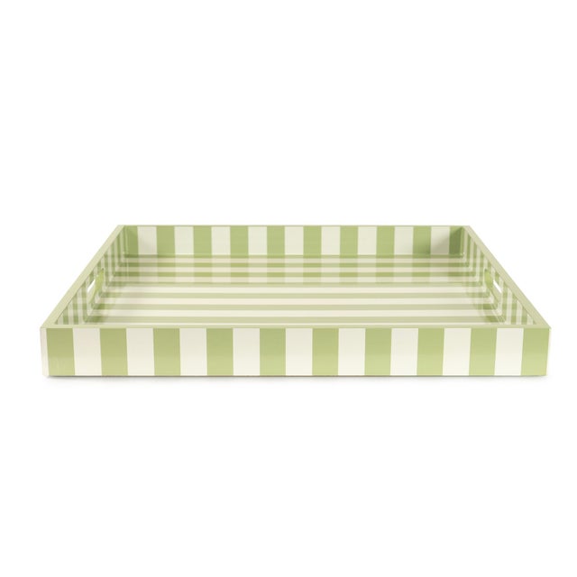 Kenneth Ludwig Chicago Soho Green Stripe Tray For Sale - Image 4 of 9