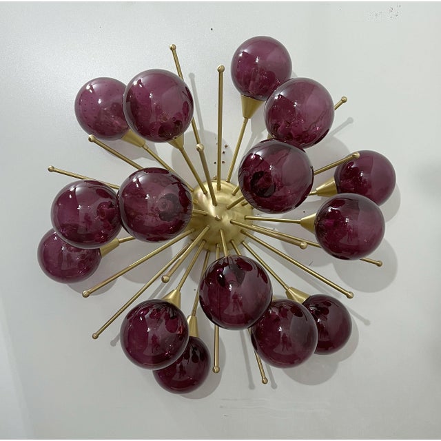 21st Century Mezzo Satin Brass Amethyst Bubbles Murano Flush Mount by Fabio LTD For Sale - Image 6 of 10