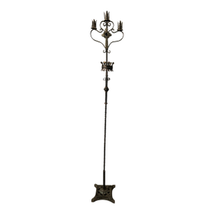 19th Century Revival Gothic French Cross and Crown Cathedral Floor Candelabra