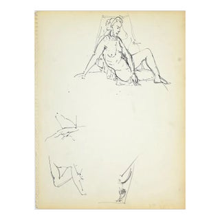 Herta Hausmann, Female Figure 4, Black Marker Pen on Paper, 1950s For Sale
