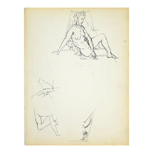 Herta Hausmann, Female Figure 4, Black Marker Pen on Paper, 1950s For Sale