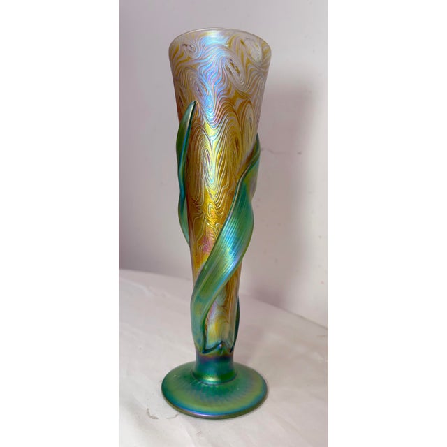 Glass Vintage Hand Blown Muller Aurene Iridescent Rainbow Corn Cob Figural Glass Vase For Sale - Image 7 of 15