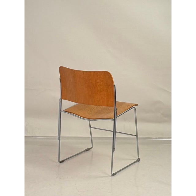 Brown 1970s Pair of Original Chrome and Plywood 40/4 Stackable Chairs by David Rowland For Sale - Image 8 of 18