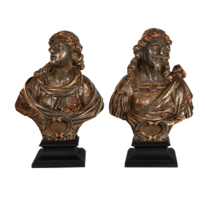 Pair of Carved Polychromed Wood Reliquary Busts of Saints, 17th/18th Century