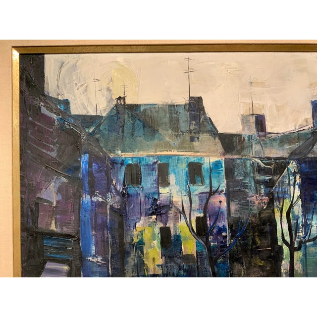 1950s “Cityscape” Large 1950s Vintage Oil on Canvas by Bert Hildebrandt For Sale - Image 5 of 6