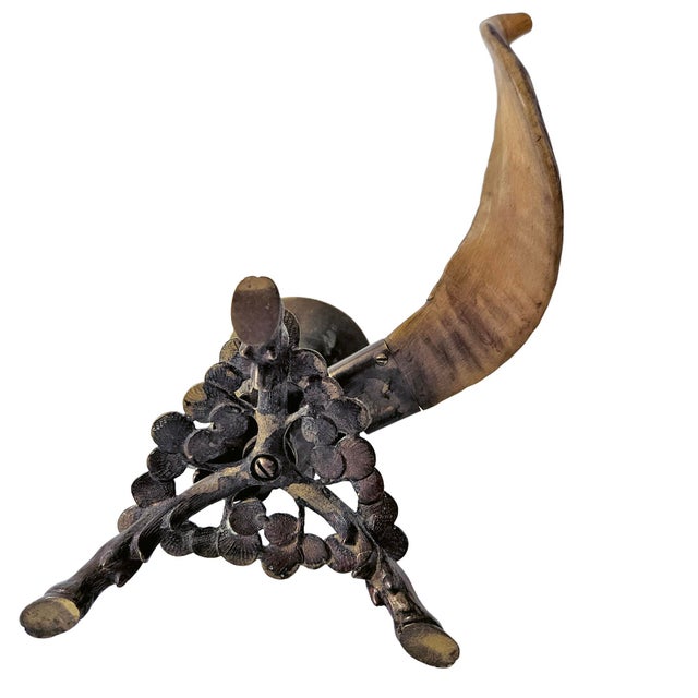 19th Century Brass & Natural Horn Ram’s Head Candlestick For Sale - Image 4 of 8