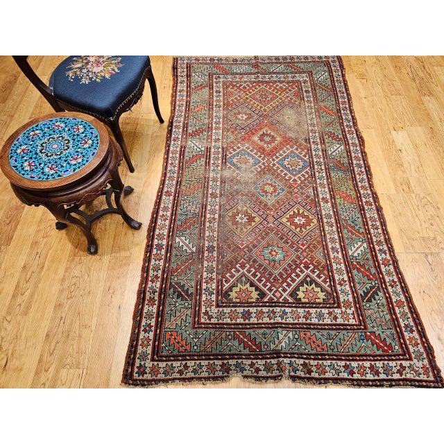 Antique Caucasian Kazak Area Rug, Handwoven Allover Design, Red & Green, 5' x 8' For Sale - Image 9 of 18