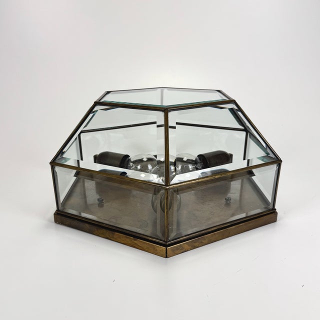 Large Beveled Cut Glass and Bronze Flush Mount, 1890s For Sale - Image 4 of 7