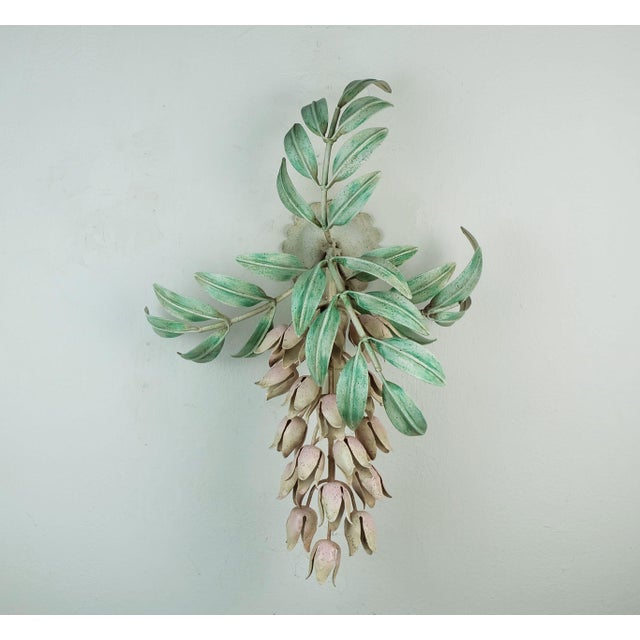 Vintage Hollywood Regency Florentine Metal Wisteria Wall Lamp, Italy, 1970s For Sale - Image 11 of 11