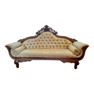 Early 20th Century Antique Victorian Carved Rosewood Tufted Sofa