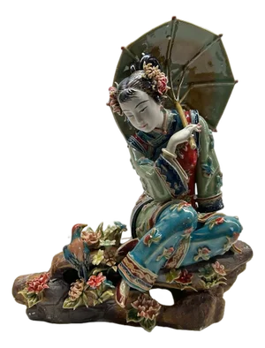 Chinese Porcelain Qing Style Dressing Umbrella Lady Figure