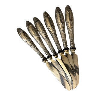 Late 19th Century Sterling Silver Handled Fruit or Dessert Knives - Set of 6 For Sale