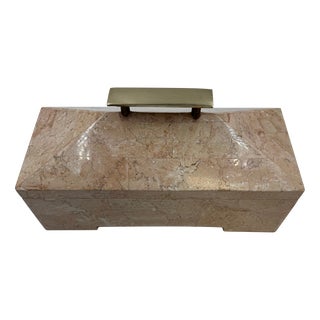 Vintage Tessellated Stone Box With Brass Handle For Sale