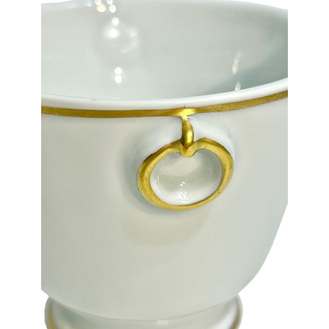 Ceramic Vintage Gilt Decorated White Porcelain Small Urn or Matchstick Holder From the Louvre Museum For Sale - Image 7 of 10