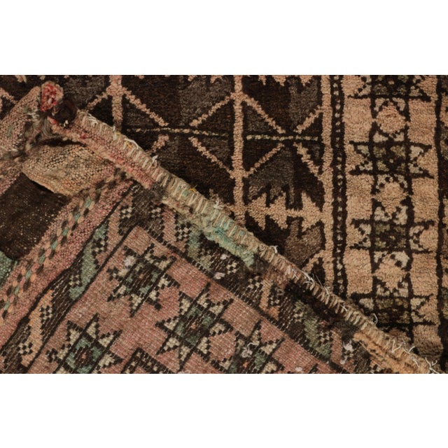 Textile Antique Baluch Persian Rug in Beige-Brown Geometric Pattern, Pink Accent For Sale - Image 7 of 8