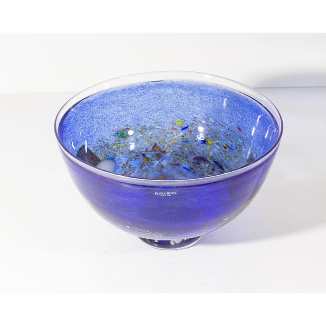 Glass Bertil Vallien Kosta Boda “Satellite” Blue Glass Bowl For Sale - Image 7 of 8