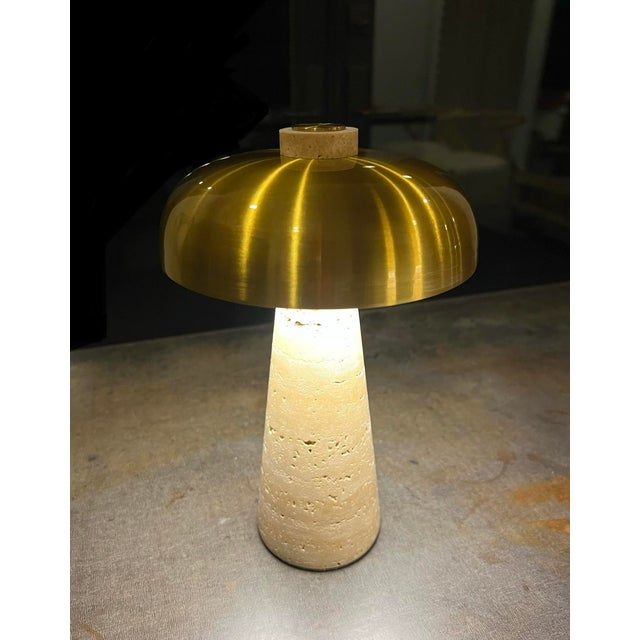 Porcini Travertine Brass Table Lamp For Sale - Image 9 of 10