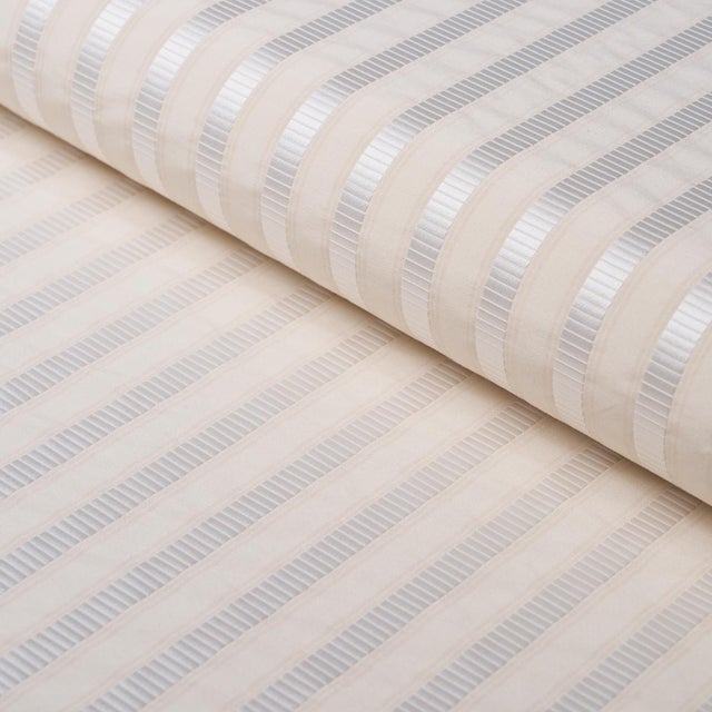 Schumacher Sample - Schumacher Lincoln Small Stripe Fabric In Ivory For Sale - Image 4 of 5