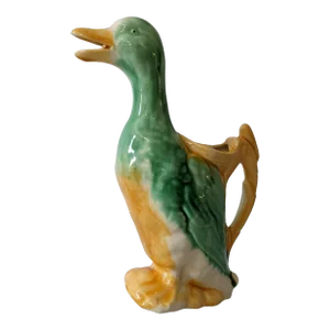 Vintage Colorful Hand Painted Majolica Duck Pitcher