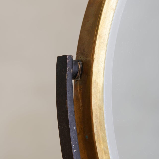 Mid 20th Century Italian Round Brass Vanity Mirror with Marble Base, 1950s For Sale - Image 5 of 9