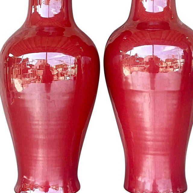 Vintage Asian “Sang De Boeuf” Glazed Ceramic Vases- a Pair For Sale - Image 11 of 12