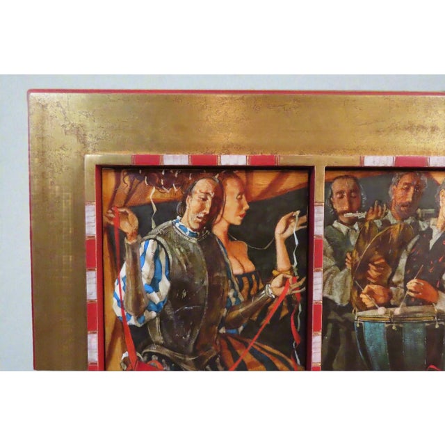 Gorgeous oil on canvas triptych by Russian painter Roman Zaslonov. The three canvases together depict a royal party, with...