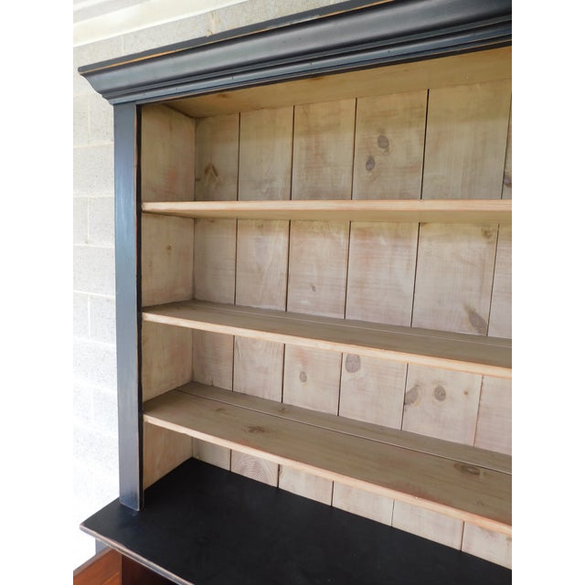 Primitive Shaker Style Paint Distressed Step Back Cabinet by Ezra G Tiffin Ohio For Sale - Image 11 of 18